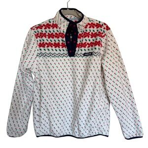 Land's End Women's Snap Mock Neck Printed Fleece Pullover Top M (10-12) NEW